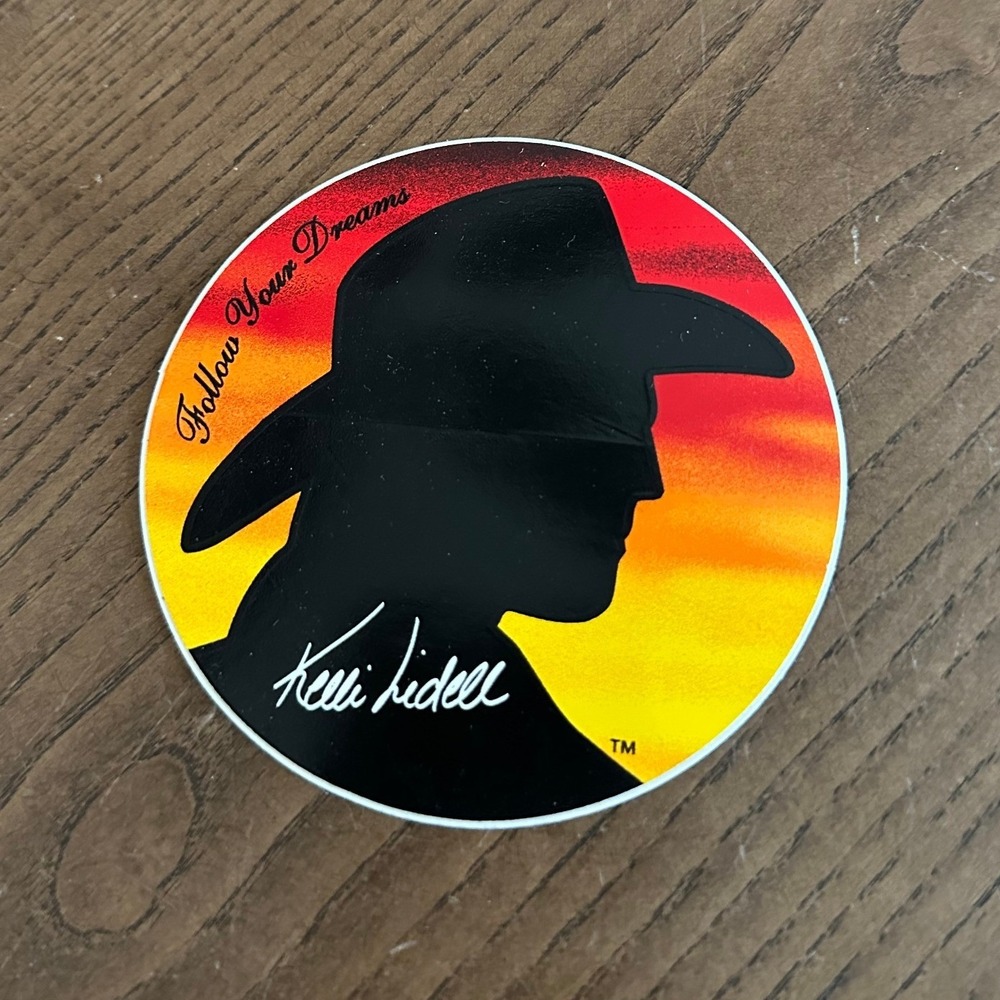 Kelli Lidell Follow‎ Your Dreams Cowboy Silhouette Sunset Round Sticker Decal
